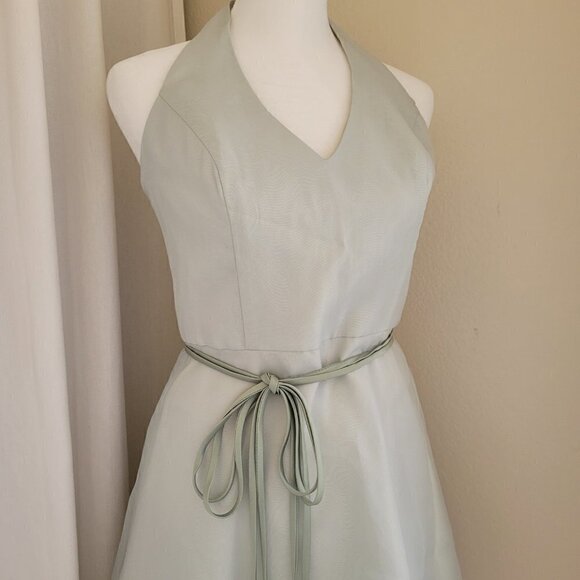 David's Bridal Light Green Fairy Formal Dress Halter Neck Waist Tie size 4 - Picture 3 of 5